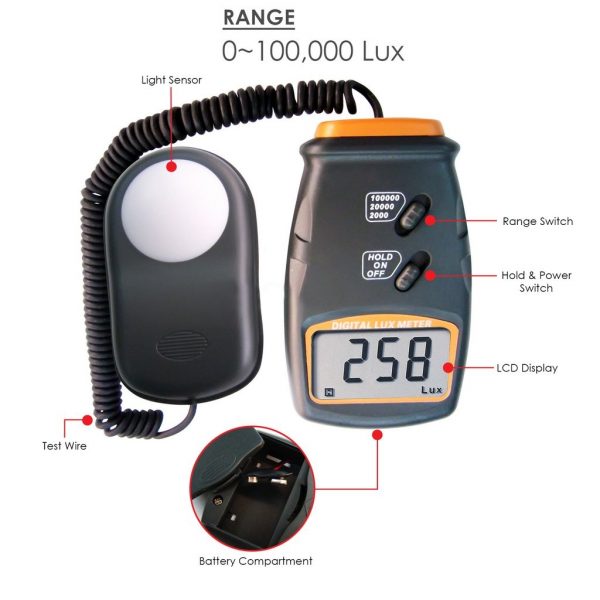 Luxmetru LX-1010BS, instrument digital pentru masurarea intensitatii luminii (0-100.000 lux), fotodetector independent (5)
