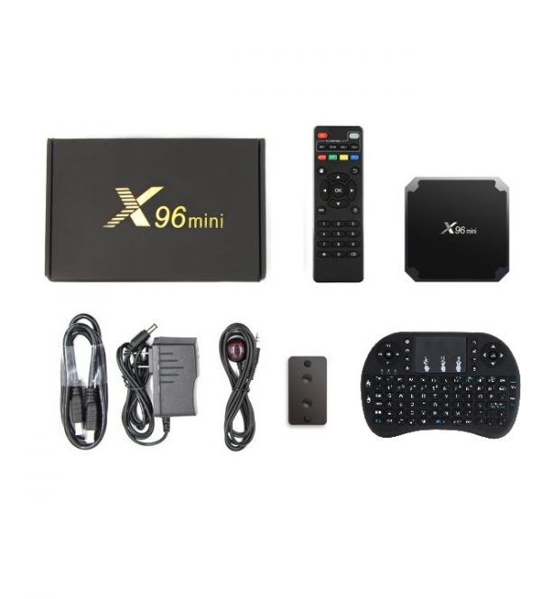 Mini PC TV Box X96 Mini, 4K, Quad-Core, 2GB RAM, 16GB, HDMI, Android 7.1, Prelungitor IR, Mini Tastatura wireless iluminata 7 culori, Suport montare TV, CONFIGURAT cu aplicatii pentru TV, filme si seriale , CONSULTANTA GRATUITA
