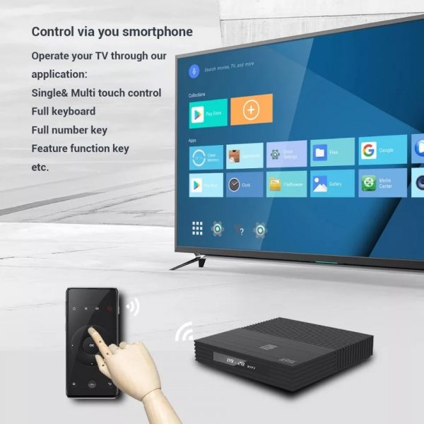 Mini PC TV Box A95X F2, 4K, Quad-Core, 4GB RAM, 64GB, WiFi dual band 2.4/5 GHz, Bluetooth 4.2, HDMI, USB 3, Android 9, Display digital, SPDIF, HDR10, Tastatura wireless iluminata 7 culori, Configurat cu aplicatii si programe suplimentare
