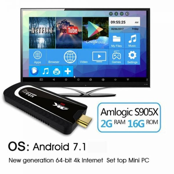 Mini PC TV Stick (TV Box) Dongle H96 Pro H3, 4K, Quad-Core, 2GB RAM, 16GB, WiFi dual band 2.4/5 GHz, Bluetooth, USB, HDMI, Android 7.1.2, Mini Tastatura wireless iluminata 3 culori